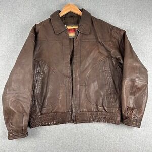 Cooper Sportswear Mens Genuine Leather Bomber Jacket L Brown Zip Broke Zipper